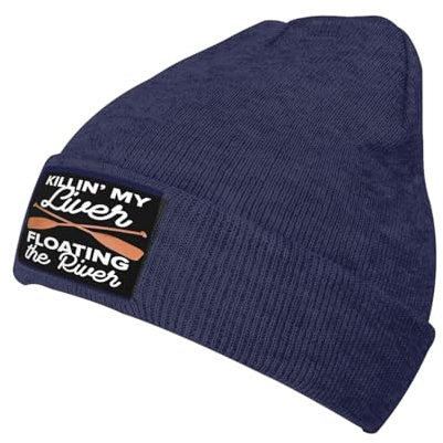 Strickmütze Lustig, Auf Dem Fluss Zu Treiben Und Meine Leber Zu Töten, Marineblau Beanie Mütze Atmungsaktive Beanie Hat Daily Wintermütze Für Alle Jahreszeiten Fischen Camping