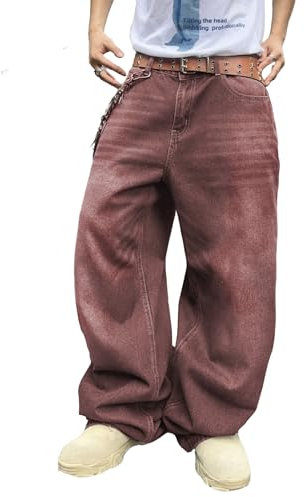 Zewool Jeans Baggy Hip Hop para Hombres,Jeans Skater de Pierna Ancha,Pantalones de Denim Holgados Streetwear Pierna Recta relajados Y2K Extrema Libertad de Movimiento Skateboard,G10 Rojo,L
