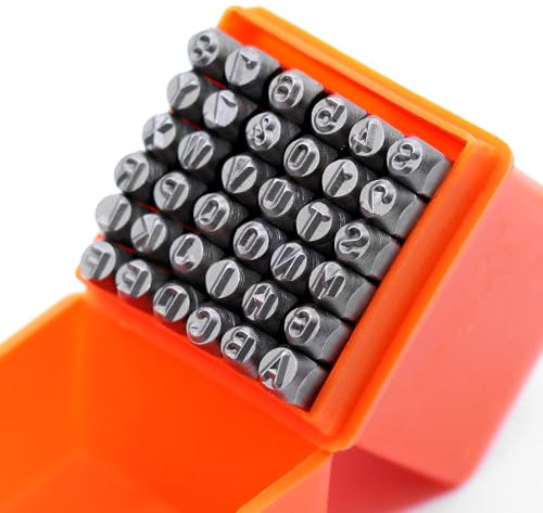 RUNYU® A-Z Schlagbuchstaben 4mm Schlagzahlen 0–9 Punziereisen Set, Metall Schlagstempel Zahlen für Metall Leder Holz DIY-Schnitzprägungen (36 Stück)