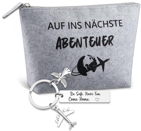 Patelai Reise Geschenk Glücksbringer Reise Filz Kosmetiktasche Schutzengel Schlüsselanhänger mit Gravur für Reisende Kulturtasche Klein Geschenke für Reisende Auslandsjahr Abschiedsgeschenk
