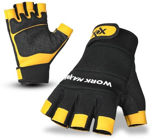 Fingerlose Arbeitshandschuhe für Herren, strapazierfähig, Halbfinger, Arbeitshandschuhe, Mechaniker, rutschfeste Sicherheitshandschuhe für Arbeit, Lager, Training, Geschicklichkeit, Tischler, Rigger