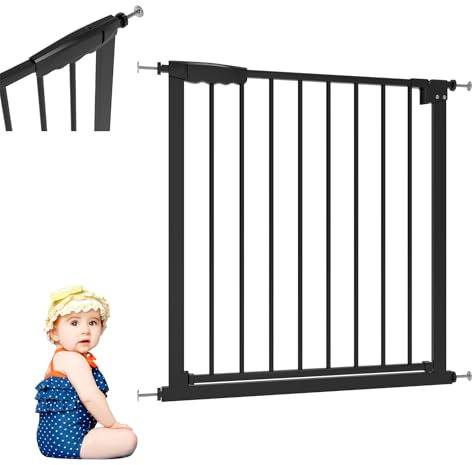 Treppenschutzgitter Ohne Bohren Türschutzgitter Kinder Treppengitter Türgitter Baby, 75-82cm breit, Selbstschließend, Einhändiges Öffnen Metall Gitter