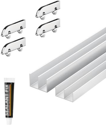Générique Kit de quincaillerie for Porte de Placard coulissante à Double Rail, Rail et roulettes for Porte coulissante dissimulée, for Porte vitrée de Cuisine ou de Salon, Argent(70cm)