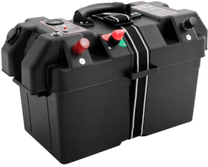 BRRIDE Akku Batteriebox mit Doppel-USB-Anschluss, Batteriekasten für Marine Boot RV Camping Reise Lithium Batterie, Aufbewahrung Batterie Box, LED -Anzeige