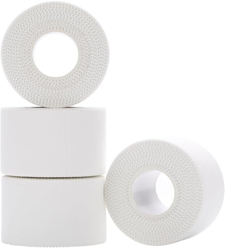 4 rollos de cinta deportiva blanca (3,8 cm × 10 m), fuerte adherencia, fácil de rasgar y agradable al tacto, perfecta para fútbol, voleibol y todos los deportes