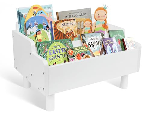 Kinder-Bücherregal,Montessori-Bücherregal klein für Kleinkinder,Baby-Bücher Aufbewahrungsregal mit Trennwand,Bücherhalter aus Holz für Spielzimmer,Kinderzimmer,Kinderkrippe,Klassenzimmer,Kiefer,weiß