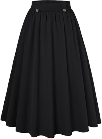 Belle Poque Damen Plissee Midirock Schlichter A-Linie Ausgestellter Swingrock für Business Arbeit Lehrer Herbst Winter Schwarzer Rock Damen XL