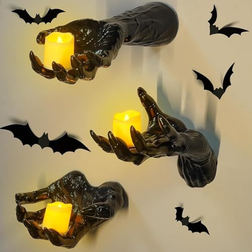 Burbesthete himmel Halloween Decorations, 3 Pack Wall Mounted Creepy Reaching Hands, Life-Sized Horror Wall Hands for Gothic Wall Decor Outdoor/Indoor