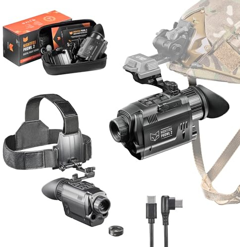 Nightfox Prowl 2 Night Vision Goggles, Infrared Night Vision Monocular, Wide Angle Camera Lenses, Up to 105° FOV, Covert 940nm IR, 32GB, IP65 Waterproof, Head & Helmet Mounted Digital NVG for Airsoft