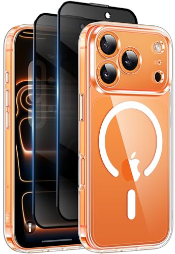 Qasyfanc for iPhone 17 Pro Max Case, Privacy Screen Protectors X2, Clear | Compatible with MagSafe, Anti-Yellowing, Cameratection, Military-Grade Protection, Slim Shockproof Phone Cover