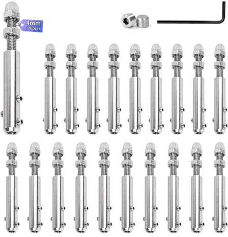 SUPAWAY Lot de 20 Raccords pour câble 4 mm Tendeur en inox avec tige filetée et clé Allen, Serre-câble en acier inoxydable conçu pour fixation et tension câbles remplissage de garde-corps, balustrades