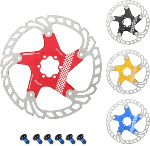 CYSKY Fahrrad Bremsscheibe mit 6 Schrauben 140mm/160mm/180mm/203mm CNC-gefräste Edelstahl Schwimmend Gelagerten Bremsscheiben für ebike, Rennrad, MTB, BMX, Fatbike, Gravel bike (Rot, 203mm)