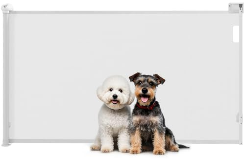 PawHut Barrera para Perros Retráctil 0-125 cm para Perros Pequeños Blanco | Puerta Extensible, Barrera de Seguridad para Mascotas, Interruptor de Cierre, para Escaleras Puertas Pasillos