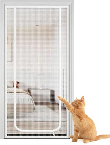 Fly Screen Door for Cats - With Zip Mesh Flap | 90 x 220 cm Pet Barrier for Indoor Use - Suitable for Kittens, Dogs, Indoors: Bedroom, Living Room, Kitchen, Balcony, Hallway, Garden