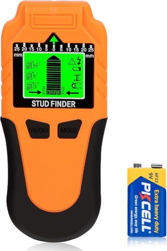 Leitungssuchgerät 6-in-1 Wandscanner – Verbesserter Balkenfinder mit LCD-Display & Signalton, Präziser Wandsensor für Holz, Metall, Stromkabel und Rohre, Orange (Orange)