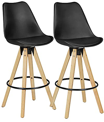 Wohnling 2er Set Barhocker Lima Schwarz Retro Design Kunstleder Holz mit Lehne, Design Barstuhl Retro Skandinavisch 2 Stück, Tresenhocker Sitzhöhe 77 cm