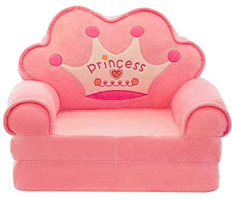HOMDREAM Plüsch Kindersofa Sitzen Stuhl Prinzessin Crown Sessel Niedlichen Cartoon Waschbar Kinder Falten Sofa Stühle Sitzbezug Gepolsterte Wohnzimmermöbel,Pink