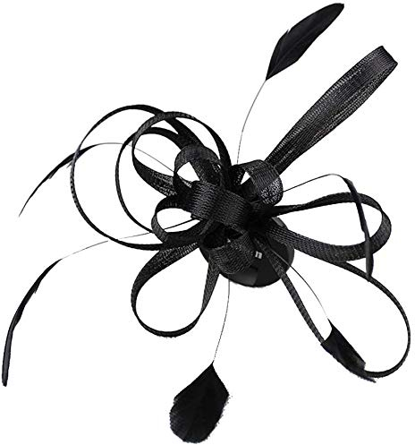 Inzopo Fascinator für Hochzeit, Brautschmuck, mit Federn, Haarclip, Brosche, Haarschmuck, Farbe wählbar – Schwarz