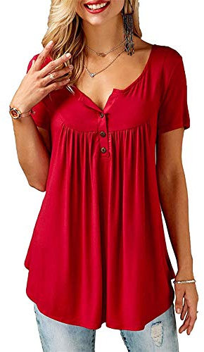 Beluring Ladies Summer V Neck Plus Size Tops Swing Tshirt Blouse Red Size 22 24