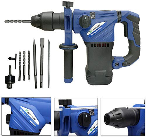 3 Mode SDS Plus Rotary Hammer Drill - Heavy Duty Impact Drill – for Stone Masonry Brick Metal & Wood - Electric - 6 Variable Speed - 13 mm Key Control Chuck - 1500W Corded - Drill Bit Accessory Kit