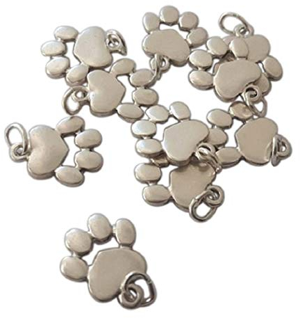 Pfote Anhänger Hund und Katze Silber vergoldet. 10 Pfotenanhänger für DIY-Kreationen: Kleidung, Dekorationen, Accessoires, Modeschmuck, Schmuck, kette, Armbänder, Gefälligkeiten. Charms h 1,6 cm
