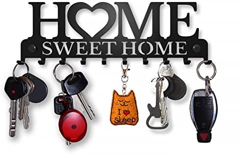 Schlüsselbrett Modern, Schlüsselhalter Wand, Schlüsselhaken Home Sweet Home, Schlüsselboard Schwarz mit 10 Haken, Schlüsselaufbewahrung, Key Holder Wall, Schlüsselleiste, Wanddeko Metall