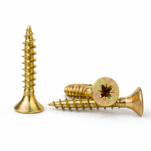 2.5mm x 20mm Small Yellow Zinc Plated Steel Pozidrive Countersunk Wood Screws AN201 Chipboard Screw - B08E