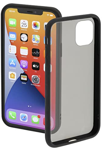 Hama Hülle für iPhone 12, iPhone 12 Pro (durchsichtige Handyhülle mit stoßdämpfendem Rahmen, Case schützt vor Stößen, Kratzern u. Schmutz, Schutzhülle ermöglicht induktives Laden) transparent, schwarz