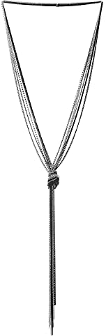 COOLSTEELANDBEYOND Bohe Chic Silber Schwarz Lariat Halskette Statement Franse Quaste Anhänger Strass Multi-strang Lange Kette Y-Form