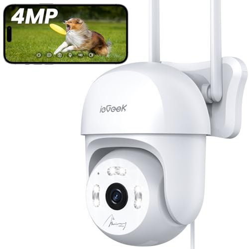 ieGeek 360° Caméra Surveillance WiFi Exterieure, PTZ Caméra IP, Suivi Automatique Pan 355° Tilt 90°, Vision Nocturne Couleur, Détection de Mouvement PIR, Audio Bidirectionnel, PC/Sirène/IP66