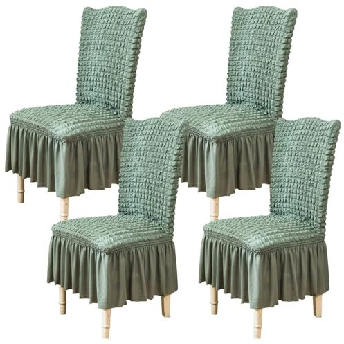 Qubjus Stuhlabdeckungen für Esszimmer Satz von 4 Stretch Stuhl Slipcover mit Rock abnehmbar waschbar Küche Stuhl Protector Cover Set für Haus, Party, Hochzeit(Hellgrün, 4Stück)