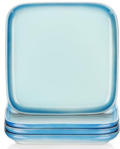 LOVECASA Set di 4 piatti da dessert in gres porcellanato, piatti piani da 19,4 cm, lavabili in lavastoviglie e adatti al microonde, 200 ml, blu cielo