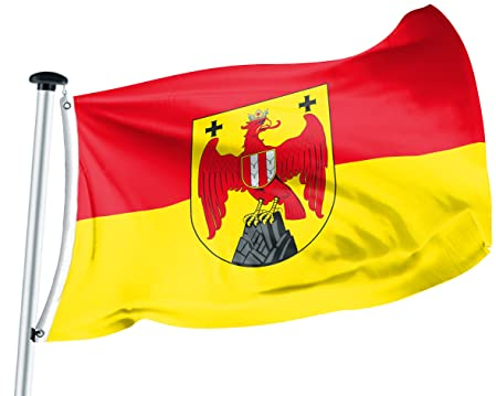 FLAGLY Premium Flagge Burgenland 100x150cm - 115g/m² Stoffgewicht - gedruckt, robustes und witterungsbeständiges Glanzpolyester mit Ösen (100 x 150 cm, Burgenland)