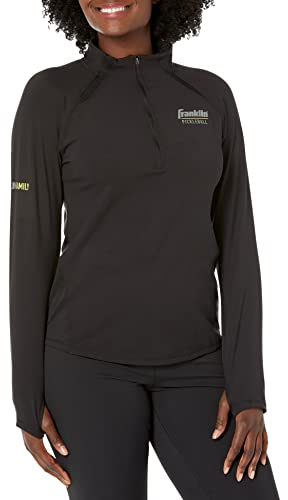 Franklin Sports Damen Langarmshirt mit 1/4-Reißverschluss, Spandex-Mischgewebe, entspannte Passform, Schwarz Pullover, Medium