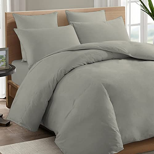 Pizuna 600 Fadenzahl aus Baumwolle Bettwäsche Silber, 100% Langstaple Baumwolle Bettbezug und Kissenbezug, 2-tlg. Bettwäscheset 140x200 + 70x90 Silber