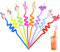 12 pièces licorne Pailles en plastique pour boire + 4 Tatouages temporaires + 1 Brosse de nettoyage, Pailles réutilisables pour fêtes d'anniversaire