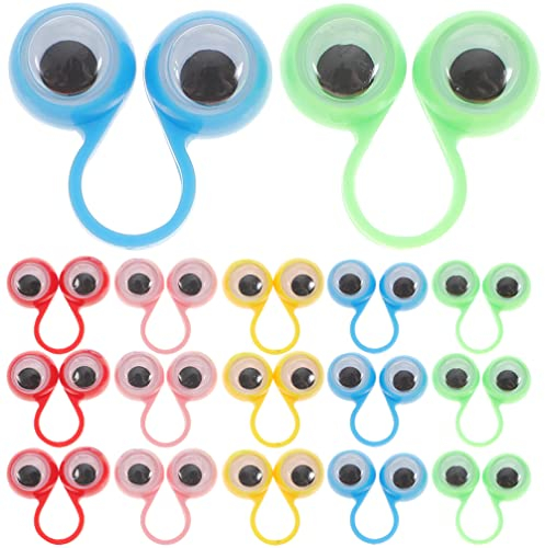 EXCEART 30 Stücke Augen Fingerpuppen Mini Fingeraugen mit Wackelaugen Augapfel Finger Ringe Spielzeug Geschenk für Babys Kinder Geburtstag Party Mitgebsel Zufällige Farbe