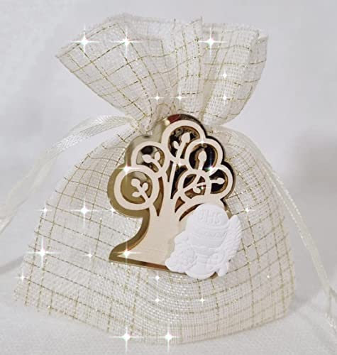 Bomboniere prima comunione sacchetti portaconfetti 24pz magnete albero della vita con calice gessetto