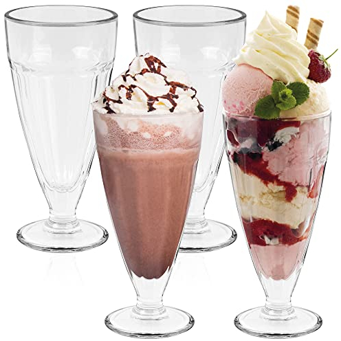 HEFTMAN Copa Helado American - Juego 4 de 350 ml Para Copa Batido Helado, Retro Knickerbocker Glory, Aptos Para Lavavajillas Vasos Copa Batido - Altura Copas De Helado de Cristal Transparentes - 4 PCS