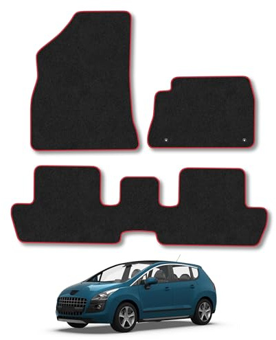 Peugeot 3008 (2009-2016) Carpet Car Mats | Red Edge Trim Tailored Fit Floor Mats Full Coverage Protection Accessories Easy Clean Anti Slip Made in the UK