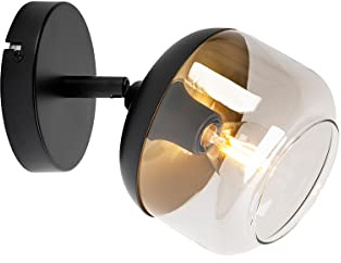 Qazqa Verstellbarer Deckenstrahler, Deckenspot - Kyan - Schwarz mit Rauchglas, max. 25W, Geeignet für LED, 14cm, Rund, Ideal als Küche lampe und Wohnzimmerlampe