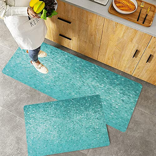 MADVEI Küchenteppich Teppich Läufer Küchenläufer 2 Stück,Türkis-kleine Punkt-Fliesen-Form-einfaches klassisches kreatives Design-Türkis-Seafoam,rutschfest waschbar für Flur Küche 40x60 cm+40x120 cm