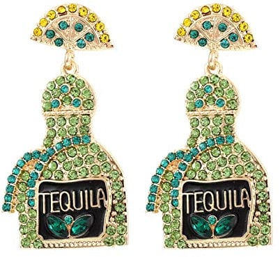 Champagne Earrings for Womens Beaded Champagne Bottle Earrings Margarita Earrings Tequila Earrings Crystal Wine Glass Dangle Earrings Party Celebration Jewelry Gifts (D: tequila earrings)