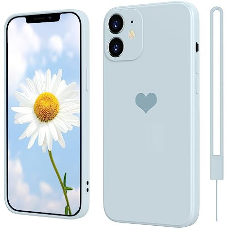 SupVict iPhone 12 Mini Hülle Silikon Case mit Herz, Hanyhülle iPhone 12 Mini Ultra Dünn mit Microfiber, Kratzfeste Rundumschutz Case Stoßfest Slim Schutz Hülle für iPhone 12 Mini 4.7'' Hell Blau