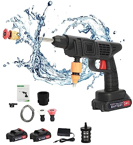 Luojuny Cordless Pressure Washer, 24V Portable Power Pressure Cleaner with 3Ah Rechargeable Battery 35 Bar High Pressure Jet Washer with Accessories for Patios and Cars Black