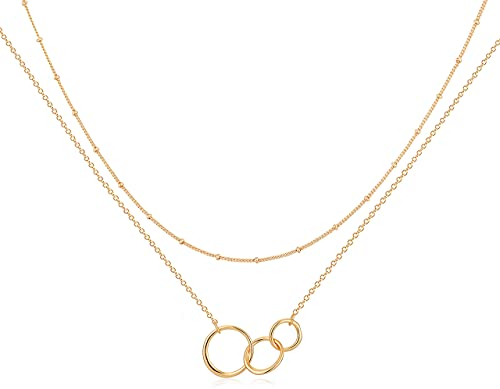 Jenosy Kette Layered Damen Kette Ringe Gold Personalisierte Kreis Kette Damen Zarte Halskette mit Kreis Anhänger Damen Hypoallergene 18K Vergoldete Kette Modeschmuck für Frauen und Mädchen