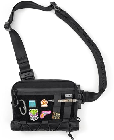 TACTICAL_GEEK Cache L3S EDC Sling Bag Chest Crossbody Bag, CORDURA Nylon Umhängetasche, Bauchtasche Schultertasche Brusttasche mit Verstellbarer Schultergurt für Reise Schule Wandern, Schwarz-S