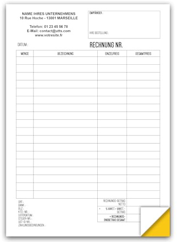 >Personalisierte< Rechnung selbstdurchschreibend mit farbigem Durchschlag, mit Netto- und Bruttobetrag, MwSt. uvm.n weiß/gelb, 50 Blatt - UTTSCHEID (Personalisierte, 10)