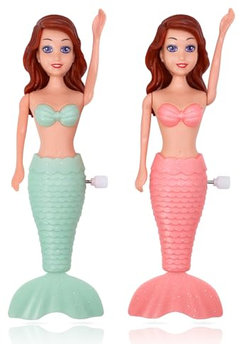 2 Pack Badespielzeug für Kleinkinder Kinder Mädchen - Meerjungfrau Prinzessin Wind-Up Schwanz Klappe schwimmende Wasser Badewanne Spielzeug, Schwimmbad Badezeit Spaß, Meerjungfrau Badespielzeug (A)