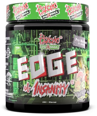 PWO Psycho Pharma Edge of Insanity Most Intense Pre-Workout Powder Booster for Focus, Strength and Energy, Strong Effect, Premium Formula and Ingredients (Jungle Juice)